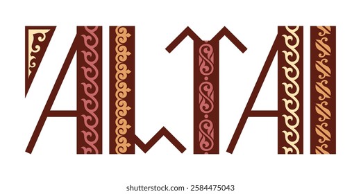 Altai inscription in ethnic style, Altai ornament, isolated on a white background, vector design