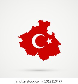 Altai Republic map in Turkey flag colors, editable vector.