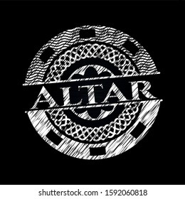 Altar chalkboard emblem on black board. Vector Illustration. Detailed.