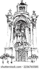 Altar in church, Christianity and faith, hand drawn on white background