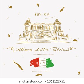 Altar of the Fatherland 1925 (Altare della Patria). Piazza Venezia. Vittorio Emanuele II in Rome, Italy.
Hand drawn.  