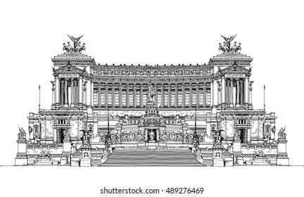  Altar of the Fatherland (Altare della Patria) 1925. Piazza Venezia. Vittorio Emanuele II in Rome, Italy. Sketch collection