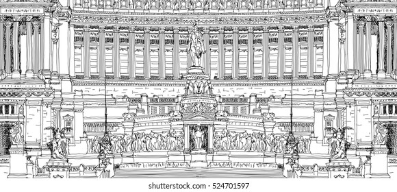 Altar of the Fatherland (Altare della Patria) 1925. Piazza Venezia. Vittorio Emanuele II in Rome, Italy. Sketch collection