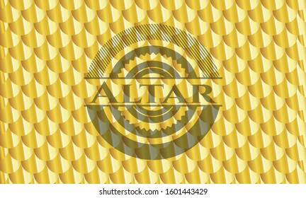 Altar gold shiny emblem. Scales pattern. Vector Illustration. Detailed.