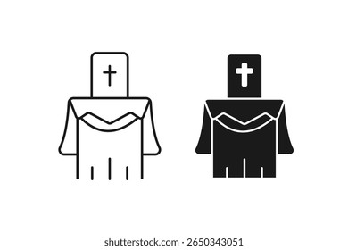 Altar Icon. Christian Church Religious Table for Worship Sacrament and Prayer Line Art Black Outline Minimalist Style Isolated on White Background Faith and Spirituality Symbol Illustration