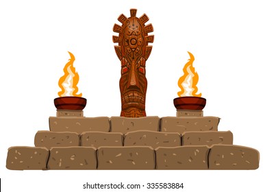 altar with totem, sacrificial fire, idol