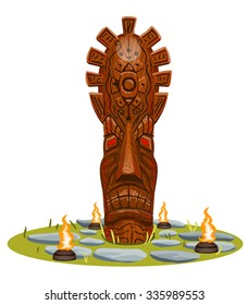 altar with totem, sacrificial fire, idol