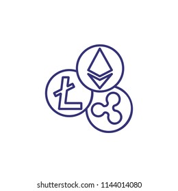 Altcoins line icon. Litecoin, ripple, ethereum. Cryptocurrency concept. Can be used for topics like blockchain, finance, money