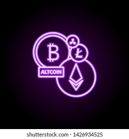 Altcoins neon icon. Elements of bitcoin blockchain set. Simple icon for websites, web design, mobile app, info graphics