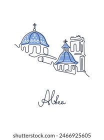 Altea Kathedrale eine Linie Vektorillustration. Spanisch touristisches Wahrzeichen Zeichnen.