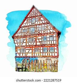 Altensteig germany watercolor hand drawn illustration isolated on white background