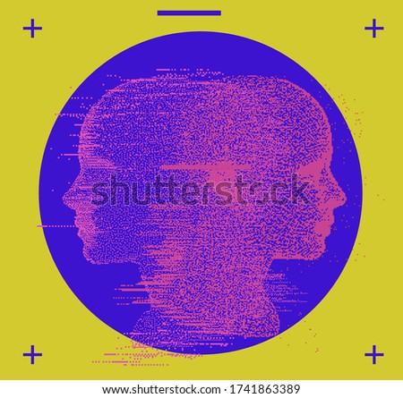 Alter ego concept, alternative self. Person and its doppelganger or twin, dissociative identity disorder.