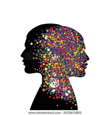 Alter ego concept, alternative self. Person and its doppelganger, dissociative identity disorder. Vector illustration
