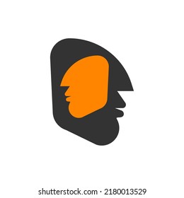 Alter ego logo. Two male profiles, human head. Psychology icon, dualism concept