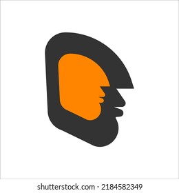 Alter ego logo. Two male profiles, human head. Psychology icon, dualism concept