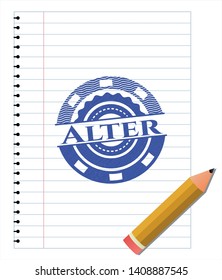 Alter  pen effect. Blue ink. Vector Illustration. Detailed.