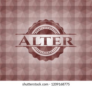 Alter  red emblem or badge with abstract geometric polygonal pattern background. Seamless.