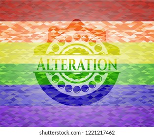 Alteration emblem on mosaic background with the colors of the LGBT flag