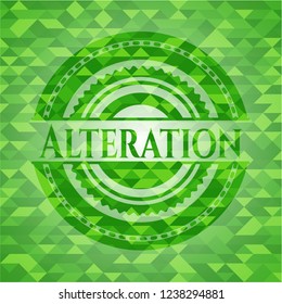 Alteration green emblem. Mosaic background