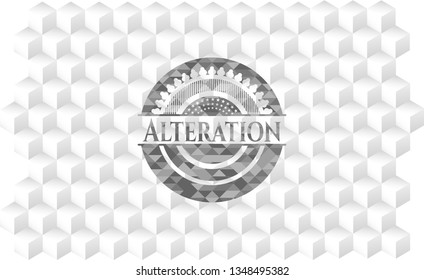Alteration realistic grey emblem with cube white background