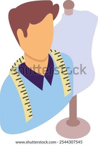 Alteration specialist isometric flat design, Handcrafted symbol, Perfect fit clothing sign,Sew and Tailor materials illustration, Sewing professional or window dressers with dress form concept