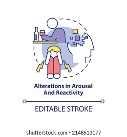 Alterations in arousal and reactivity concept icon. Criteria for PTSD abstract idea thin line illustration. Isolated outline drawing. Editable stroke. Arial, Myriad Pro-Bold fonts used