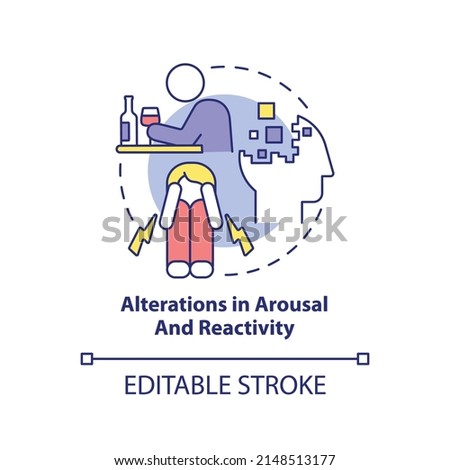 Alterations in arousal and reactivity concept icon. Criteria for PTSD abstract idea thin line illustration. Isolated outline drawing. Editable stroke. Arial, Myriad Pro-Bold fonts used