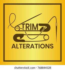 Alterations tailor sewing company logo design - simple and elegant safety pins and needle in golden hues