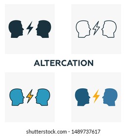 Altercation icon set. Four elements in diferent styles from business ethics icons collection. Creative altercation icons filled, outline, colored and flat symbols.