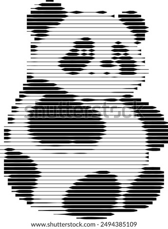 Altered panda image featuring shades of gray in stripe form.