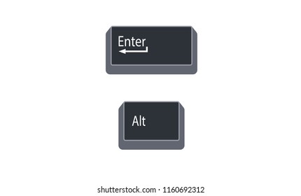 Alternate (Alt) and Enter computer key button vector isolated on white background. Alt+Enter for open the properties for the selected item.