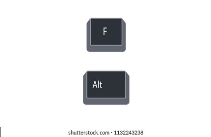 Alternate (Alt) and F computer key button vector isolated on white background. Alt+F for file menu options in current program.