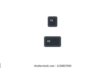 Alternate (Alt) and F8 computer key button vector isolated on white background. Alt+F8 used for show password on the sign-in screen.