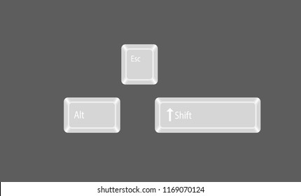 Alternate (Alt), Shift and Escape computer key button vector isolated on brown background.