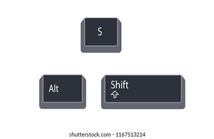 Alternate (Alt), Shift and S computer key button vector isolated on white background.