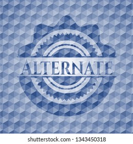 Alternate blue emblem or badge with abstract geometric pattern background.