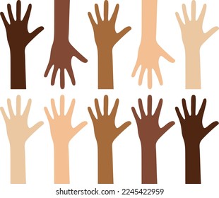 Alternate Raise Hands verschiedener Rassen Illustration, Diverse Skintone