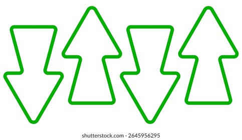 Ícone de setas alternadas. Setas para cima e para baixo organizadas em sequência, representando classificação, comparação, sincronização ou movimentação de dados bidirecional.