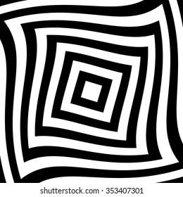 Alternating black, white squares with distortion. Abstract background.