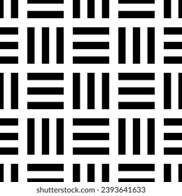 Cuadrados en blanco y negro alternados con líneas de patrón repetible, rayas verticales y horizontales de patrón geométrico sin soldadura. Antecedentes abstractos. Ilustración vectorial EPS 10.