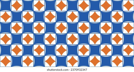 Alternating blue and orange shapes. Checkerboard pattern of rhombuses and squares.