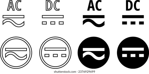 alternating current and direct current sign.ac dc symbol set