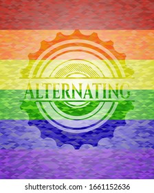 Alternating emblem on mosaic background with the colors of the LGBT flag
