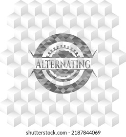 Alternating grey badge with geometric cube white background. 