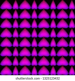 Alternating pattern of purple hearts and stripes on a black background. Abstract striped pattern of leaves and hearts.
