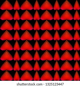 Alternating pattern of red hearts and stripes on a black background. Abstract striped pattern of leaves and hearts.