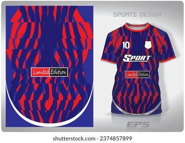 alternating red blue ribbons pattern design, illustration, textile background for sports t-shirt, football jersey shirt mockup for football club. consistent front view