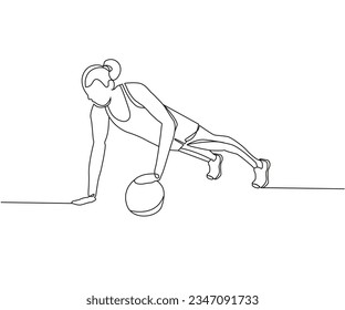 Alternativo Plano de línea de empuje de la bola de un solo brazo de un solo brazo de un tirón, Ball de otro brazo alternando con el fondo de una línea de dibujo de una sola línea de un solo brazo de medicina ejercicios de empuje de pelotas de un solo brazo Dibujo de una línea