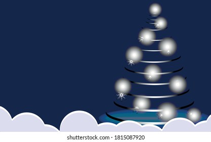 
Alternative künstlerische Weihnachtsbaumgestaltung auf trendigem, klassischem, blauem Schnee-Hintergrund-Design mit Platz für Text