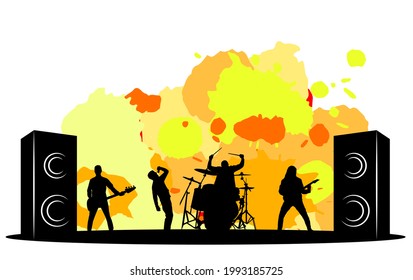 Alternative Band Musicians on Stage Silhouettes with Brushes